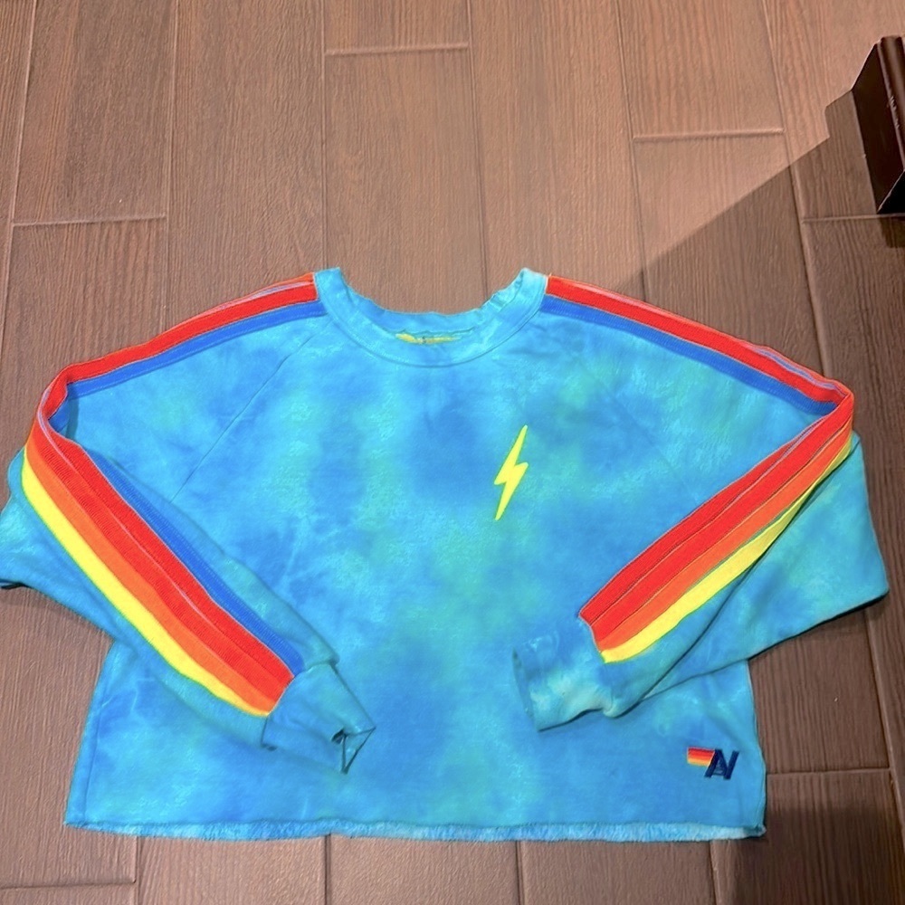 Aviator Nation cropped crew neck sweatshirt teal/excellent condition. Size Small